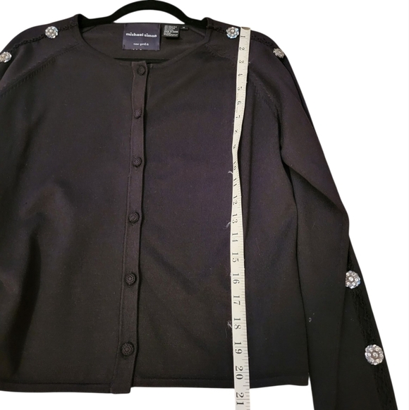 Michael Simon Silk Black Button Cardigan Sweater Embellished Rhinestone Medium - Picture 7 of 10